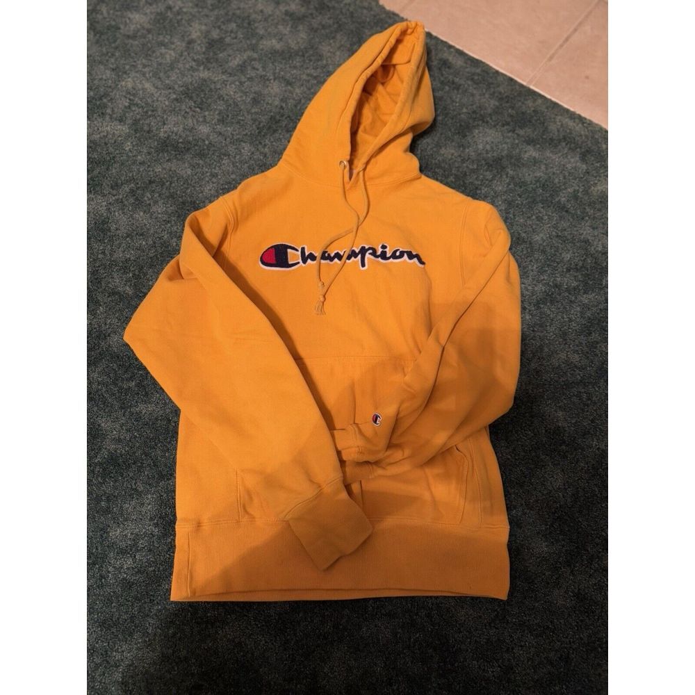 Vintage Champion Reverse Weave Pullover Hoodie Sweatshirt‎ Small Yellow